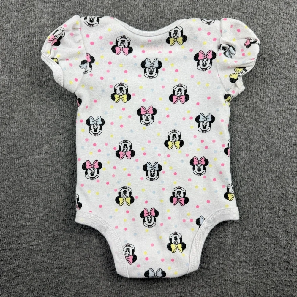 Disney Baby Minnie Mouse Polka Dot‎ Bodysuit 6/9M White Short Sleeve